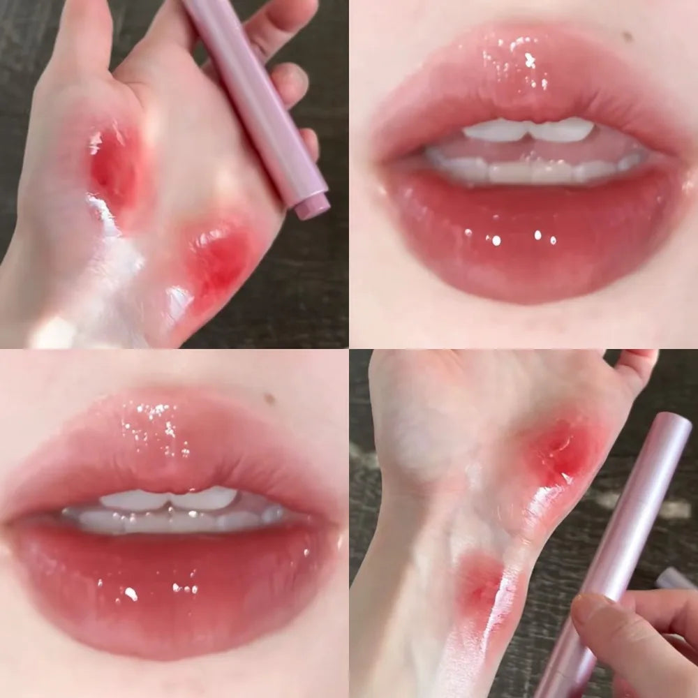 Diamond Pink Glitter Solid Jelly Lip Gloss Pen Moisturizing Mirror Water Lipstick Light Film-forming Non-Fading Gloss Cosmetic