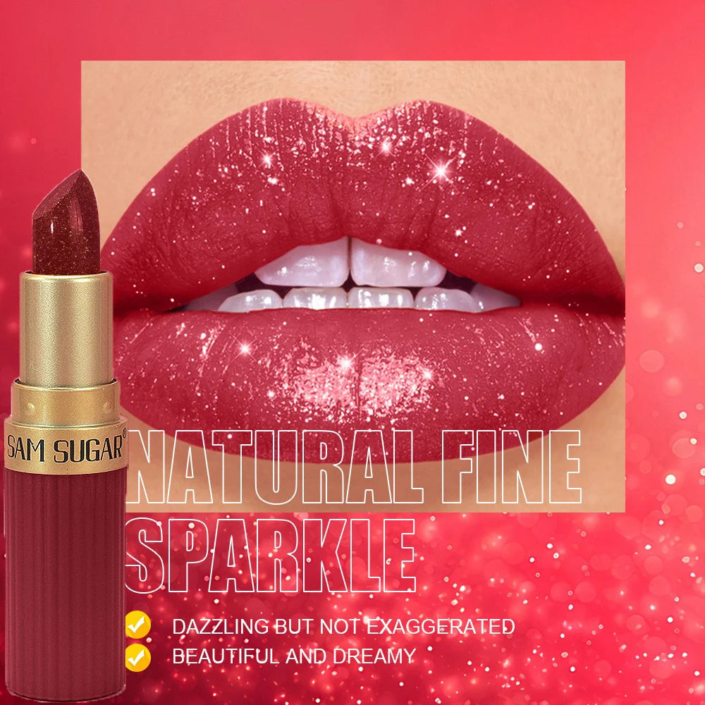 Pearlescent Pink Glitter Velvet Lipstick Metallic Waterproof Long Lasting Matte Shimmer Diamond Lipstick Women Makeup Cosmetic