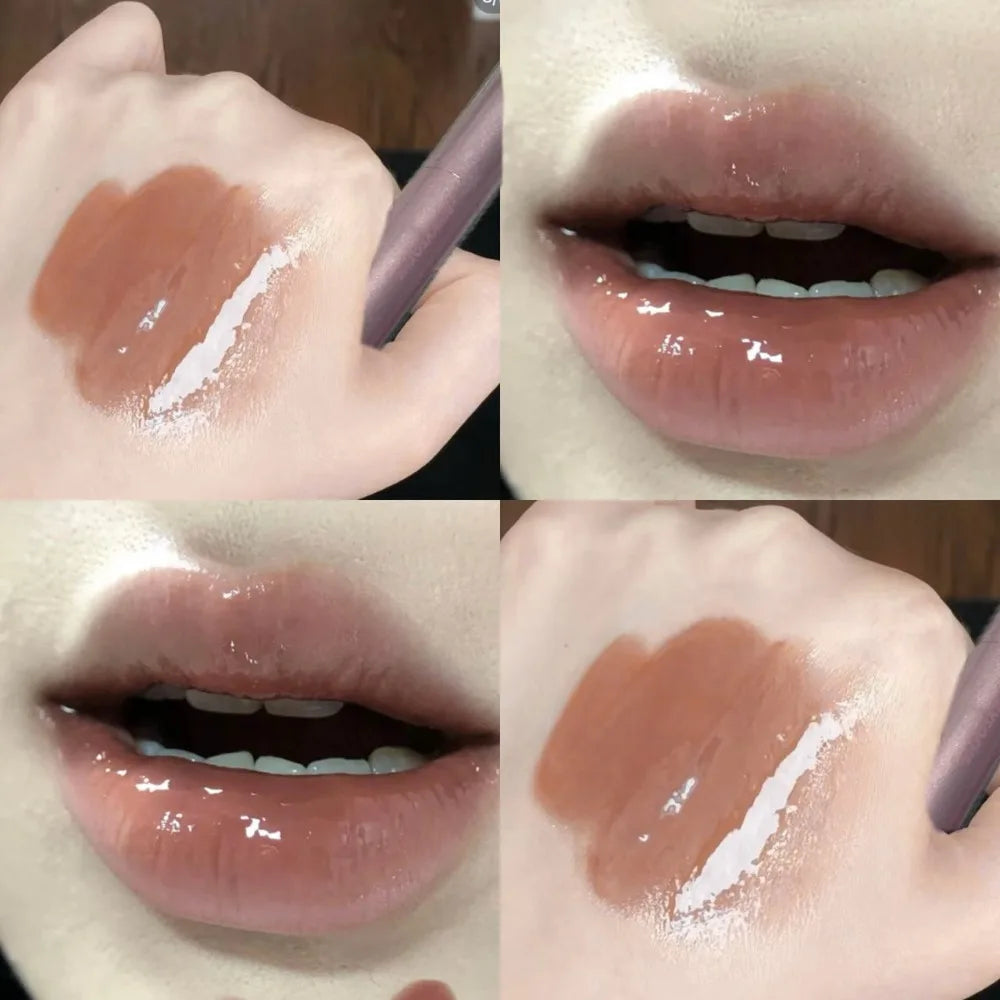 Diamond Pink Glitter Solid Jelly Lip Gloss Pen Moisturizing Mirror Water Lipstick Light Film-forming Non-Fading Gloss Cosmetic