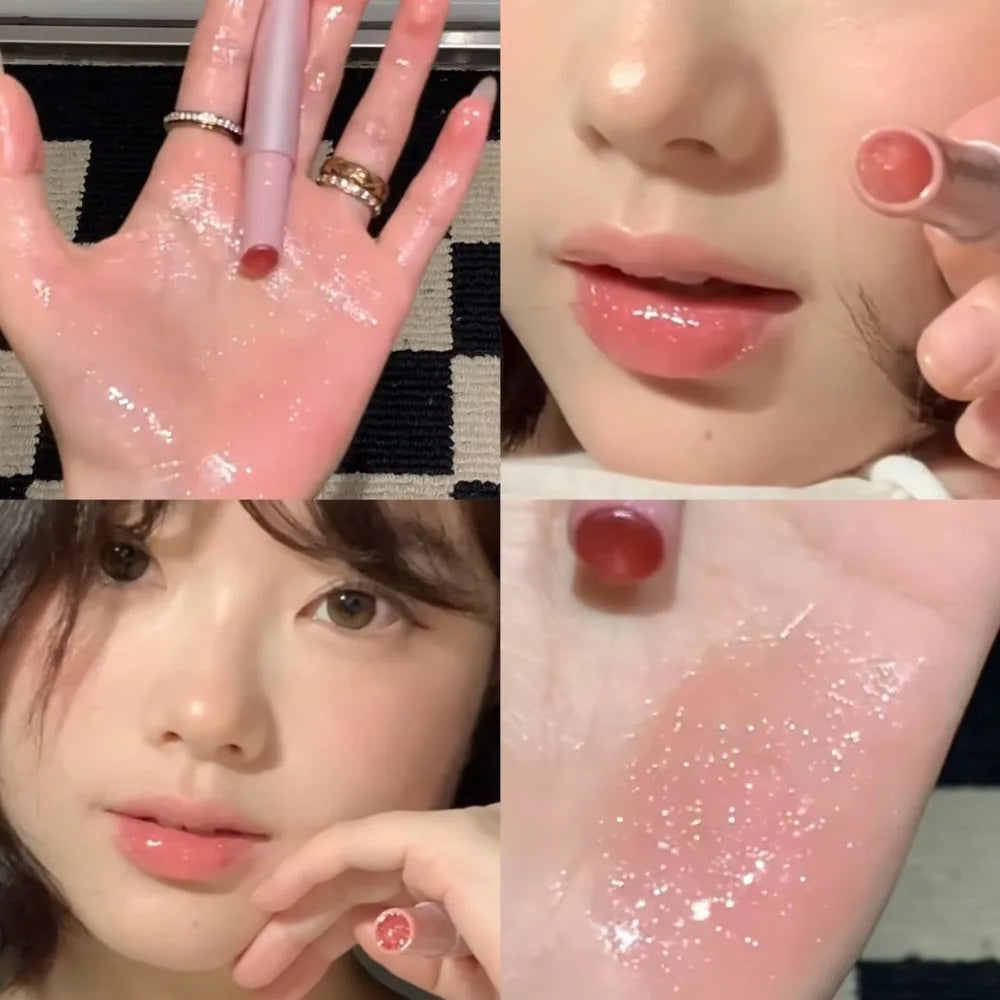 Diamond Pink Glitter Solid Jelly Lip Gloss Pen Moisturizing Mirror Water Lipstick Light Film-forming Non-Fading Gloss Cosmetic