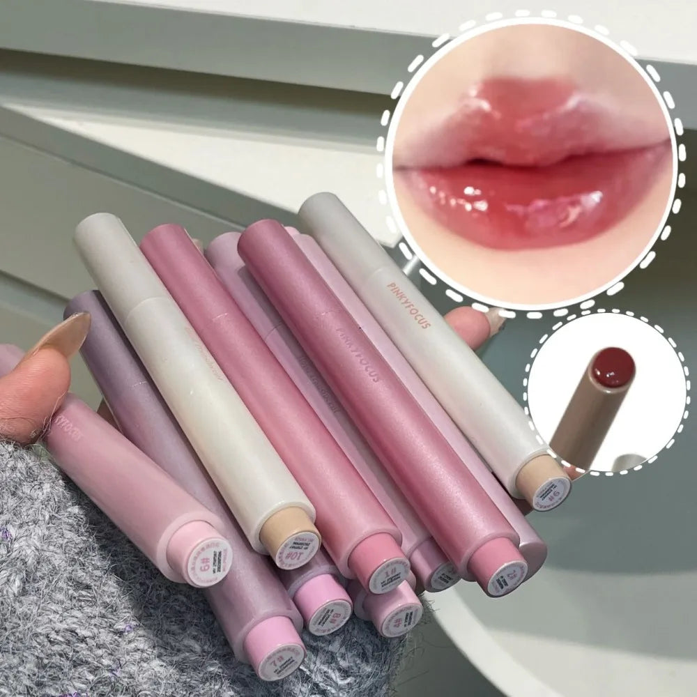 Diamond Pink Glitter Solid Jelly Lip Gloss Pen Moisturizing Mirror Water Lipstick Light Film-forming Non-Fading Gloss Cosmetic